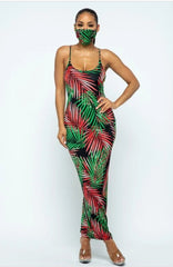 Palms Maxi Dress And Mask Set - STUSH BEAUTIQUE