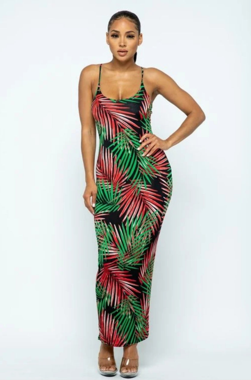 Palms Maxi Dress And Mask Set - STUSH BEAUTIQUE