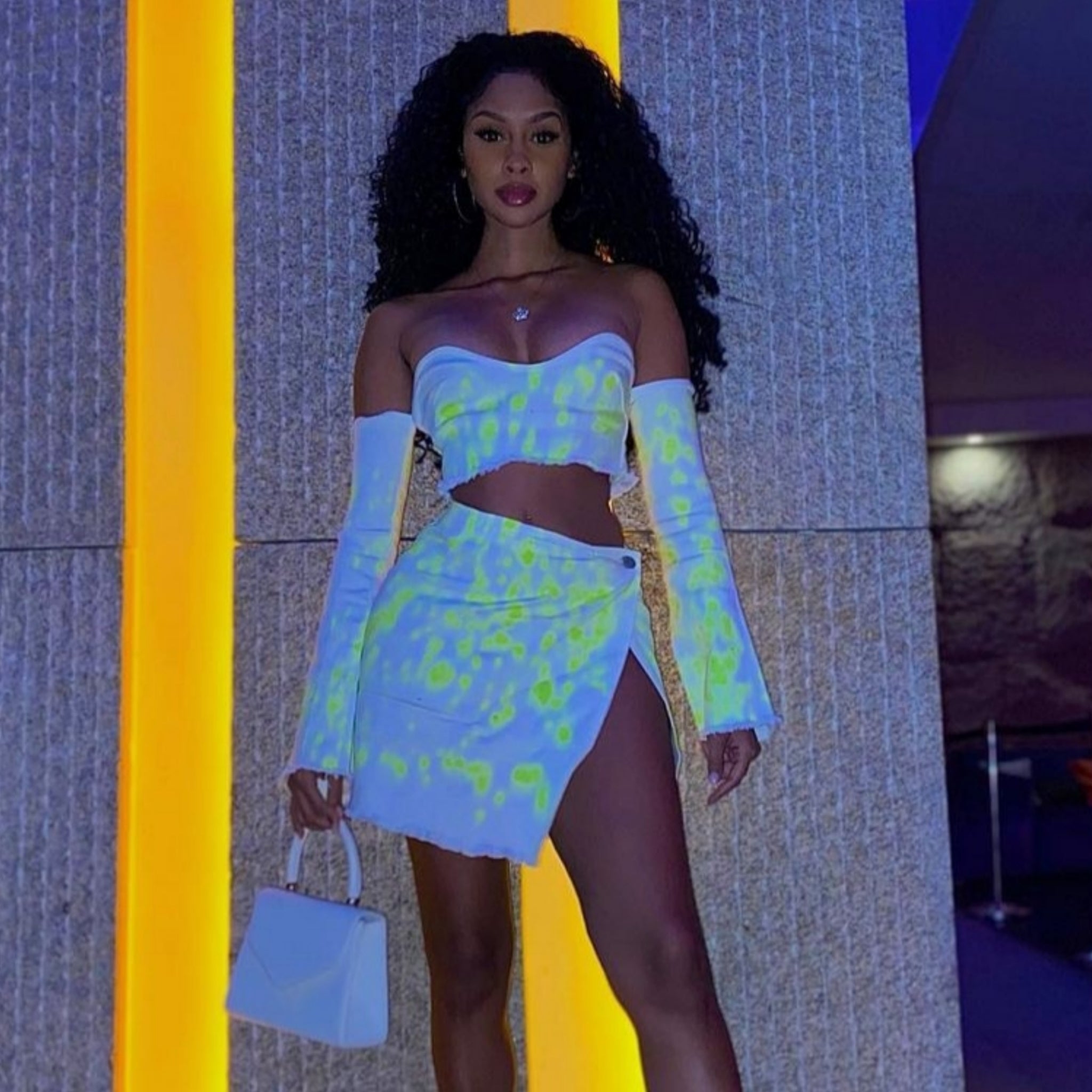 Splatter Skirt Set (Neon Yellow) - STUSH BEAUTIQUE