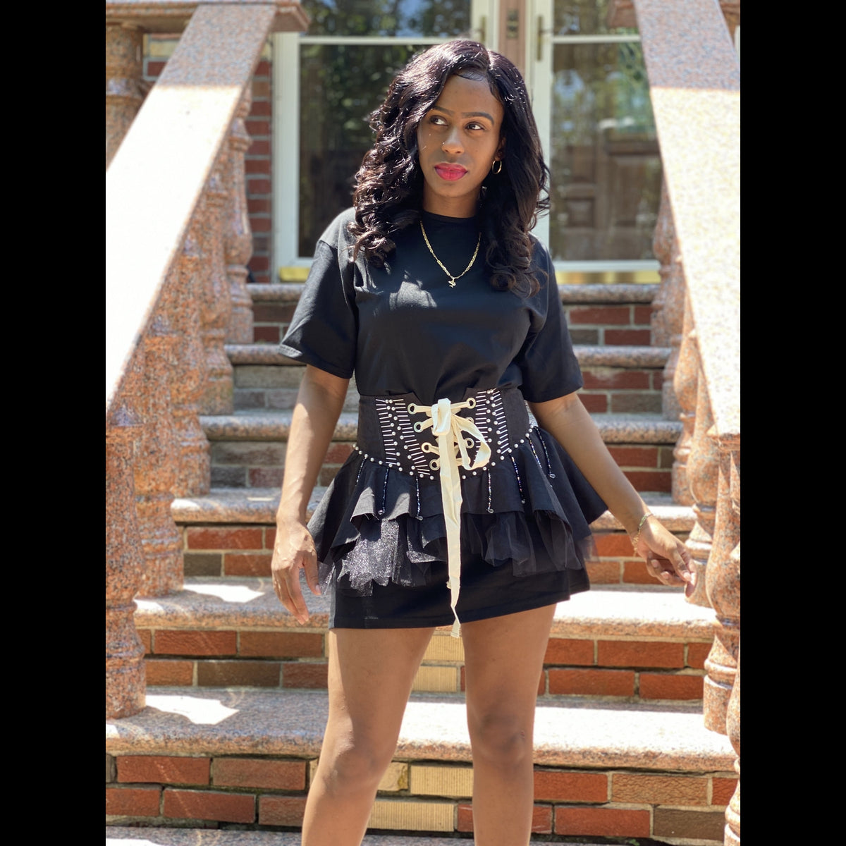 corset with shirt dress Two-in-one Faux Leather Corset Shirt Dress White / Small